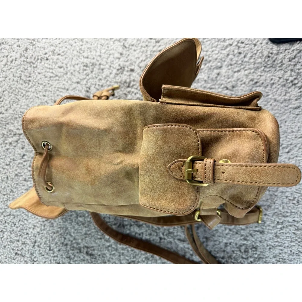 Urban Expressions Tan Faux Suede Buckle Backpack Camel Distressed Boho Bag